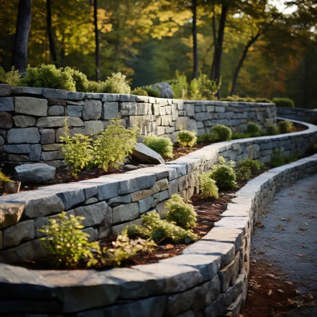 muro de granito de jardín curvo