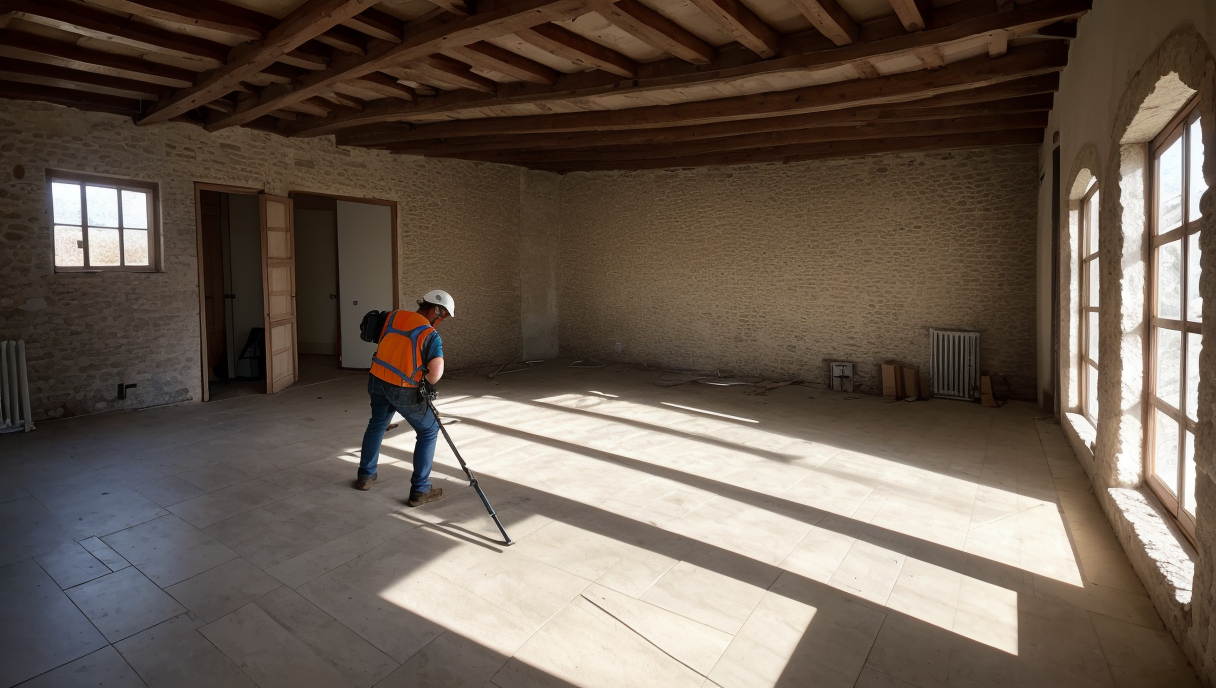 Trabajador midiendo una pared para una reforma