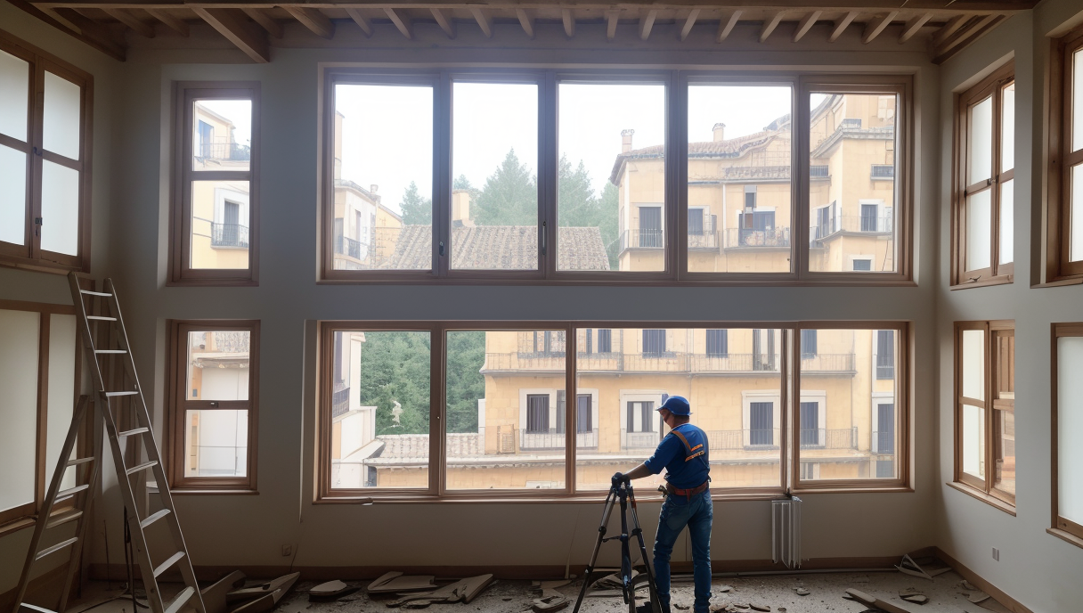 Trabajador instalando nuevas ventanas durante una reforma