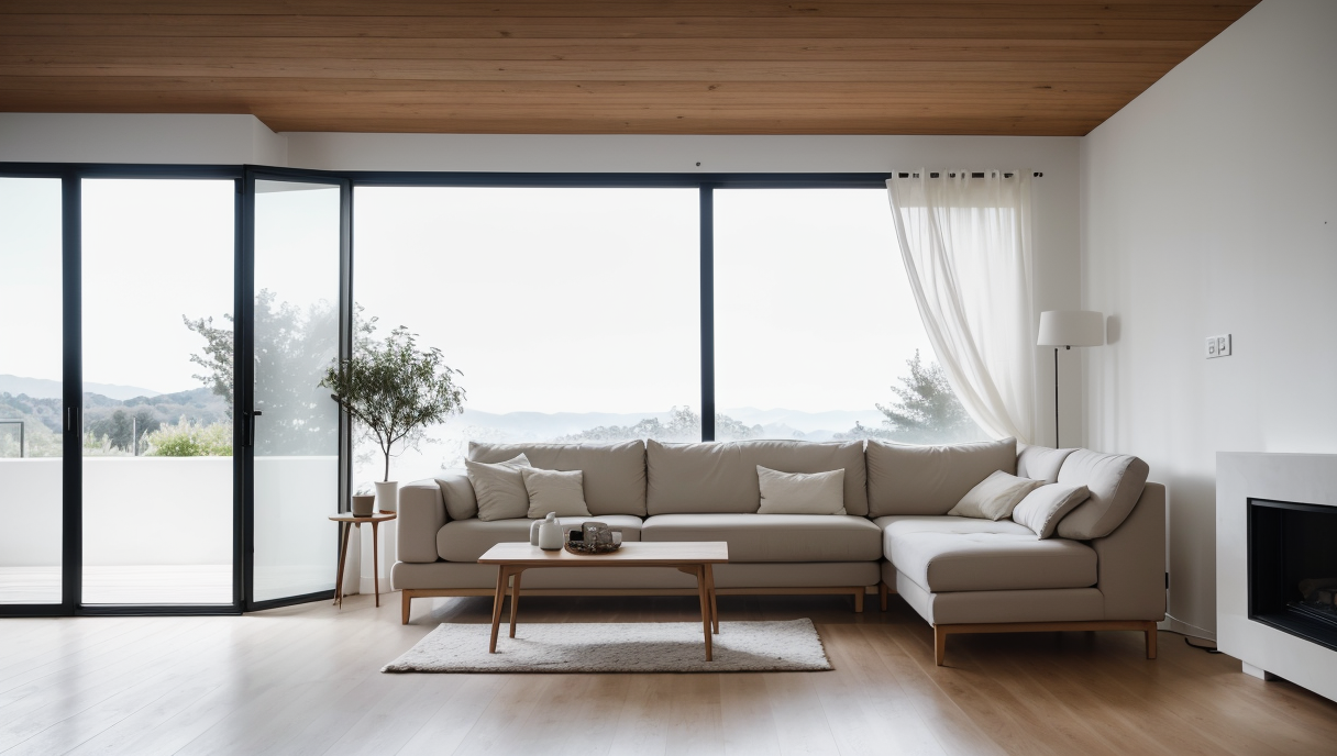 Un salón minimalista con líneas limpias y luz natural
