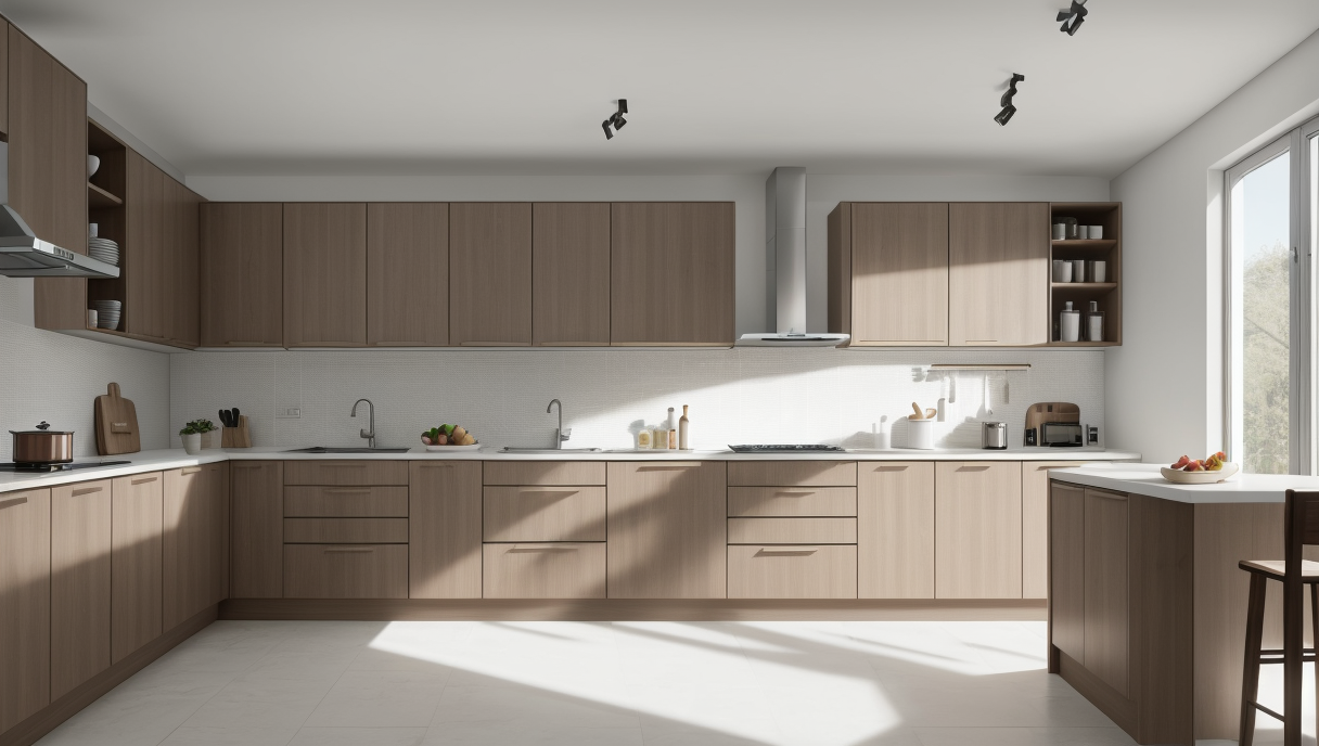 Imagen de una cocina con estantes flotantes y muebles modulares
