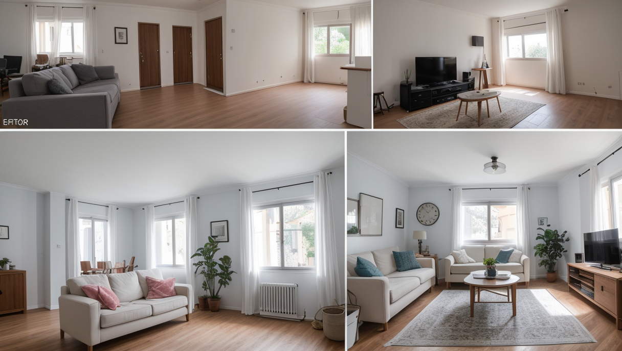 Comparación antes y después de un salón renovado