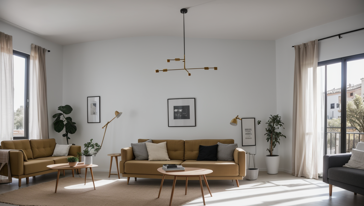 Salón renovado con muebles y iluminación modernos