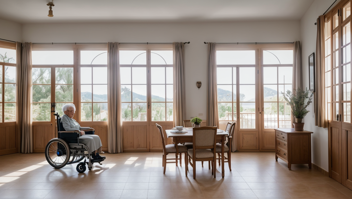 Persona mayor utilizando características accesibles en una casa