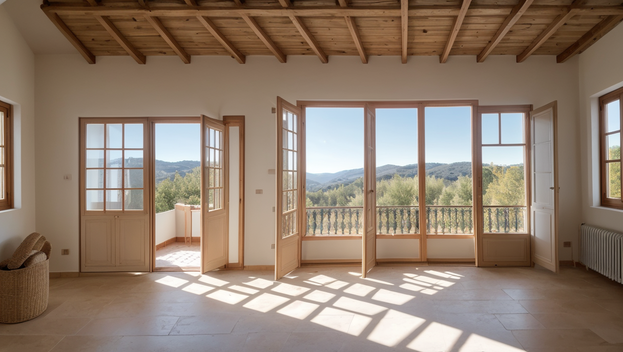 Vista de un sistema solar en una casa rural renovada