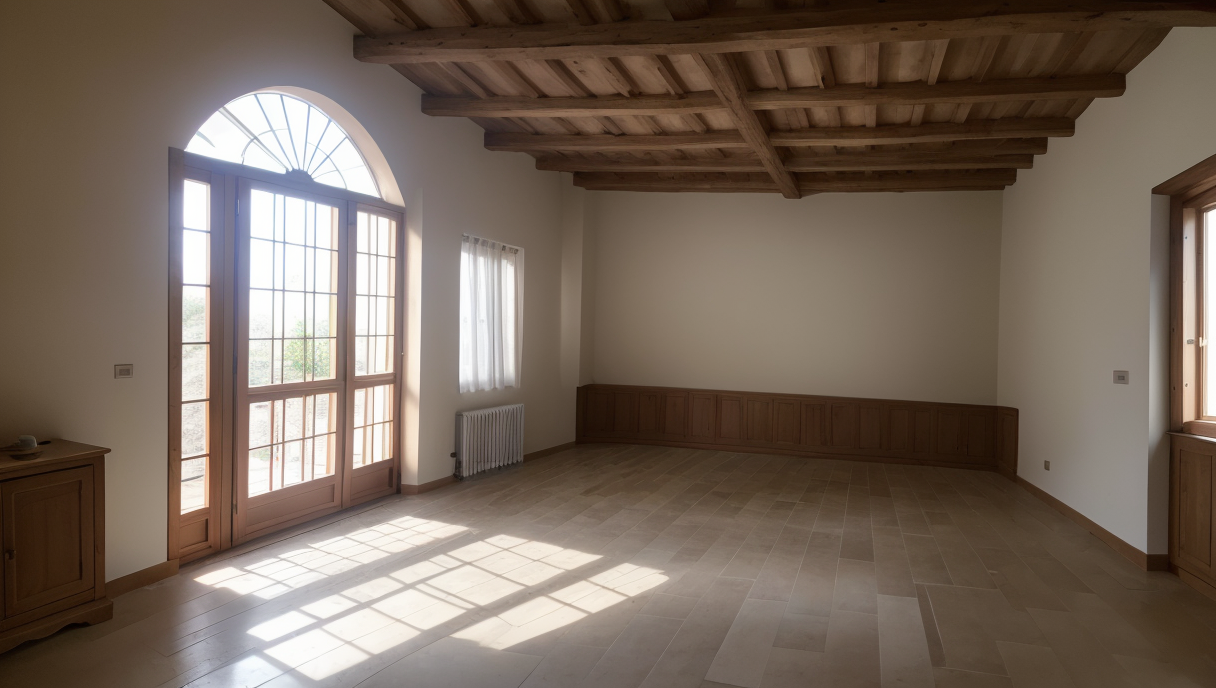 Vista panorámica de una casa renovada en un pueblo pequeño