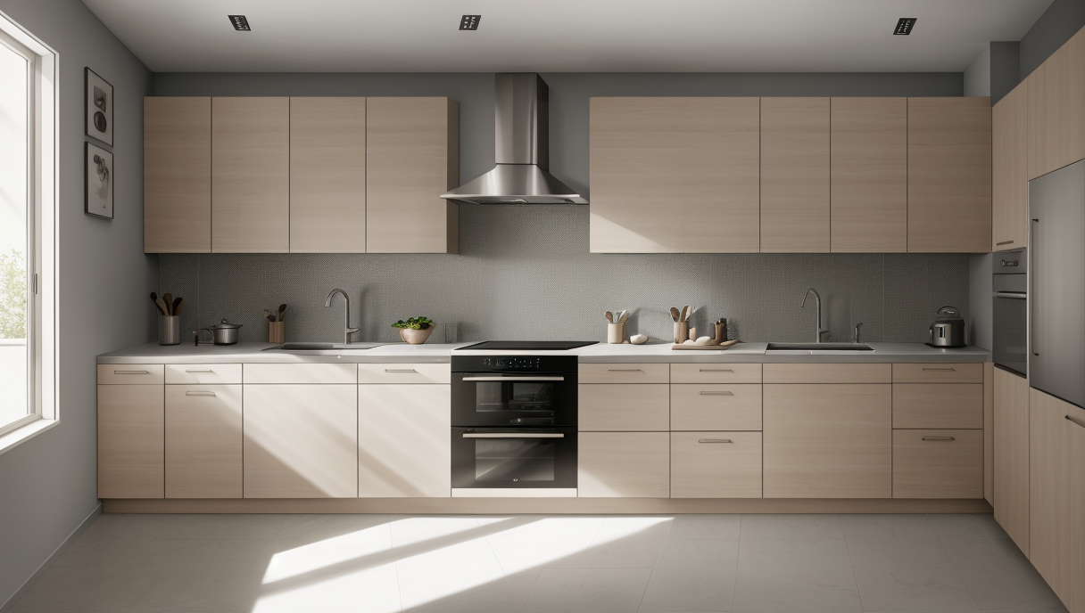 Cocina con manijas ocultas y iluminación integrada