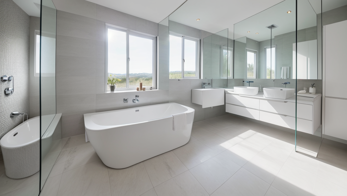Baño moderno con nuevos accesorios y muebles