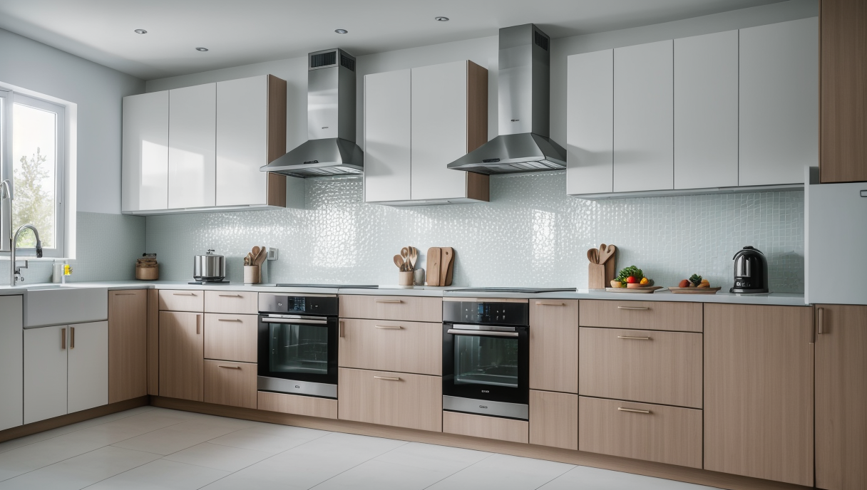 Vista detallada de una cocina renovada con electrodomésticos y accesorios modernos