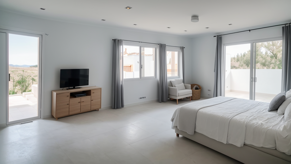 Vivienda nueva en construcción con pintura fresca y líneas limpias