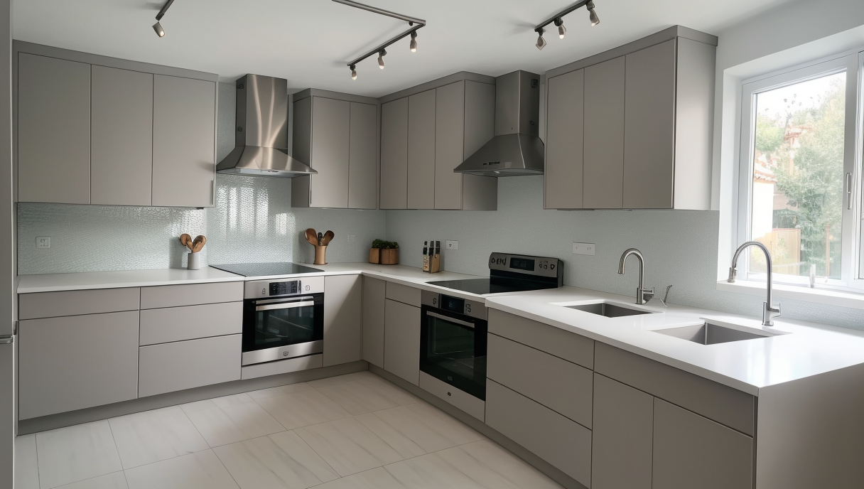 Cocina renovada con electrodomésticos y acabados modernos