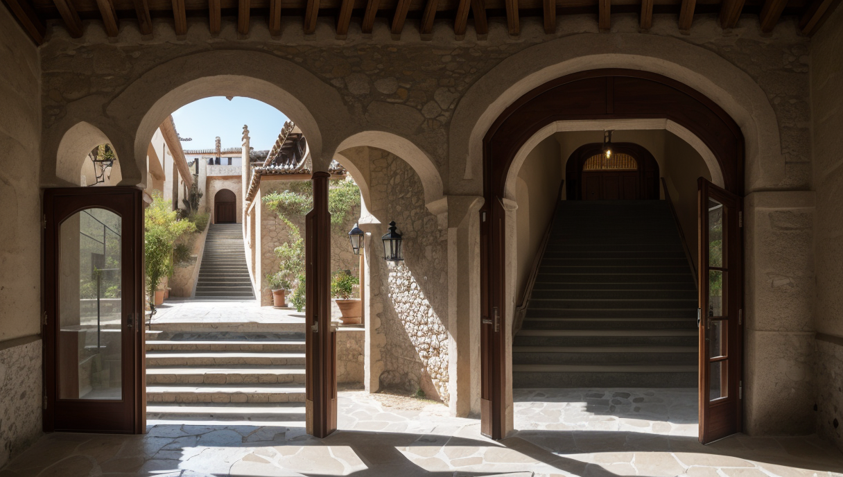 Entrada accesible con rampa y barandillas