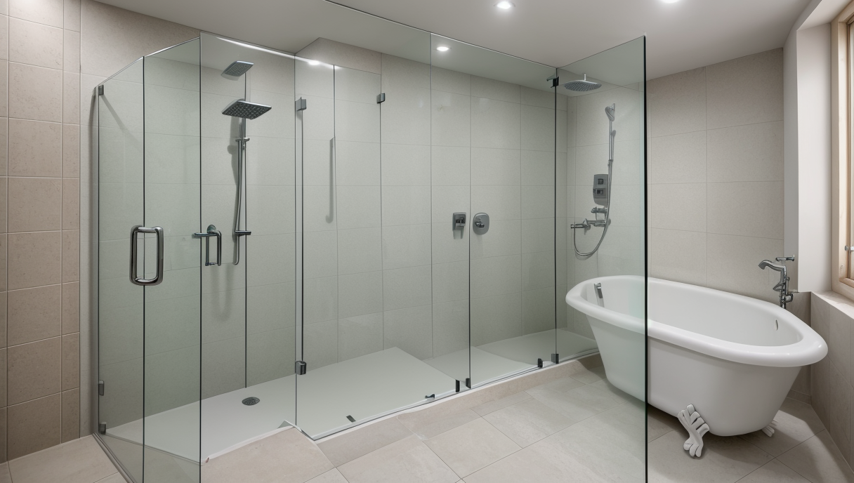 Baño accesible con barras de apoyo y ducha de rodadura