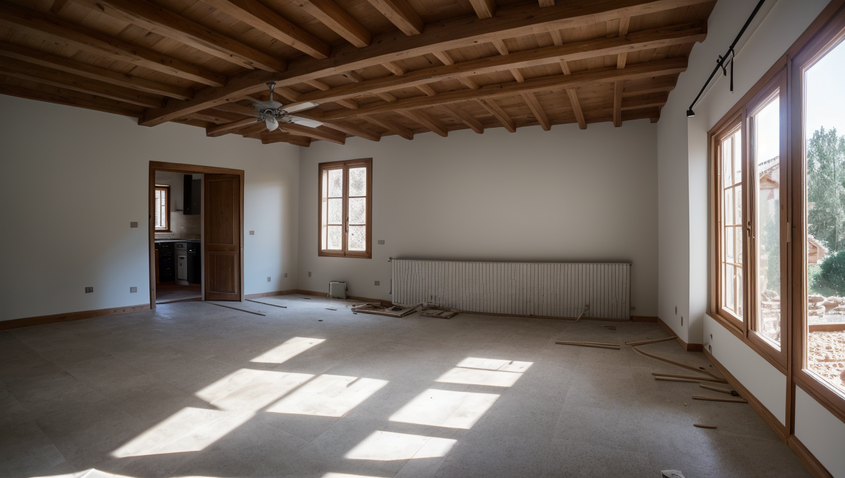 Vista detallada de materiales de renovación utilizados en un proyecto de mejora de la vivienda