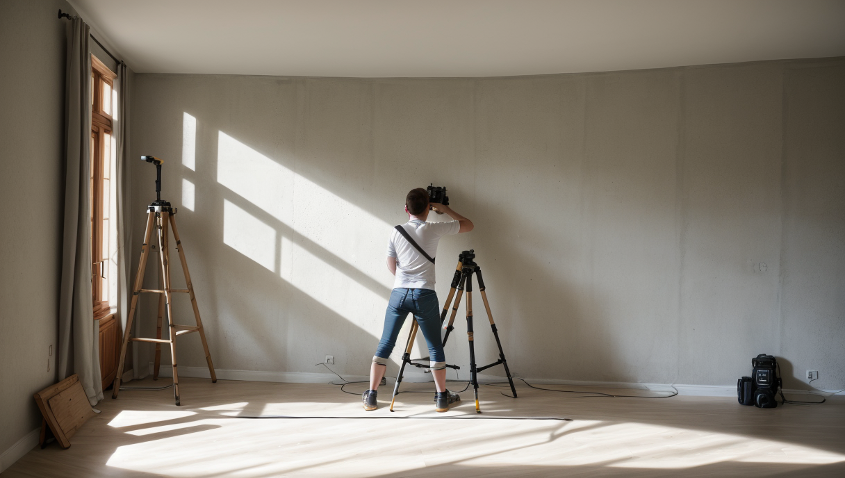 pintor midiendo una pared con cinta métrica