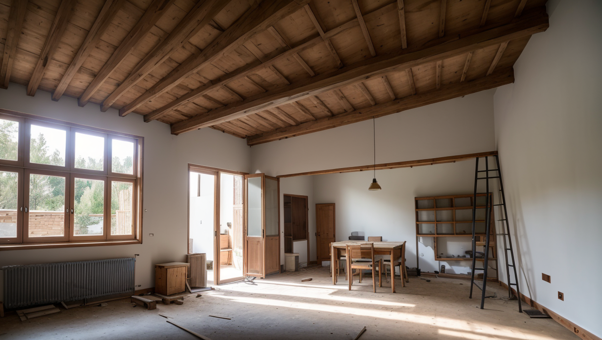 trabajadores reformando un hogar con muebles y accesorios modernos