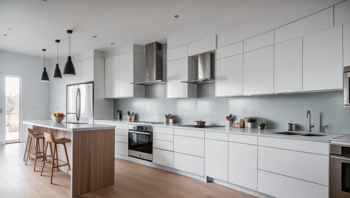 cocina moderna con armarios elegantes y electrodomésticos contemporáneos