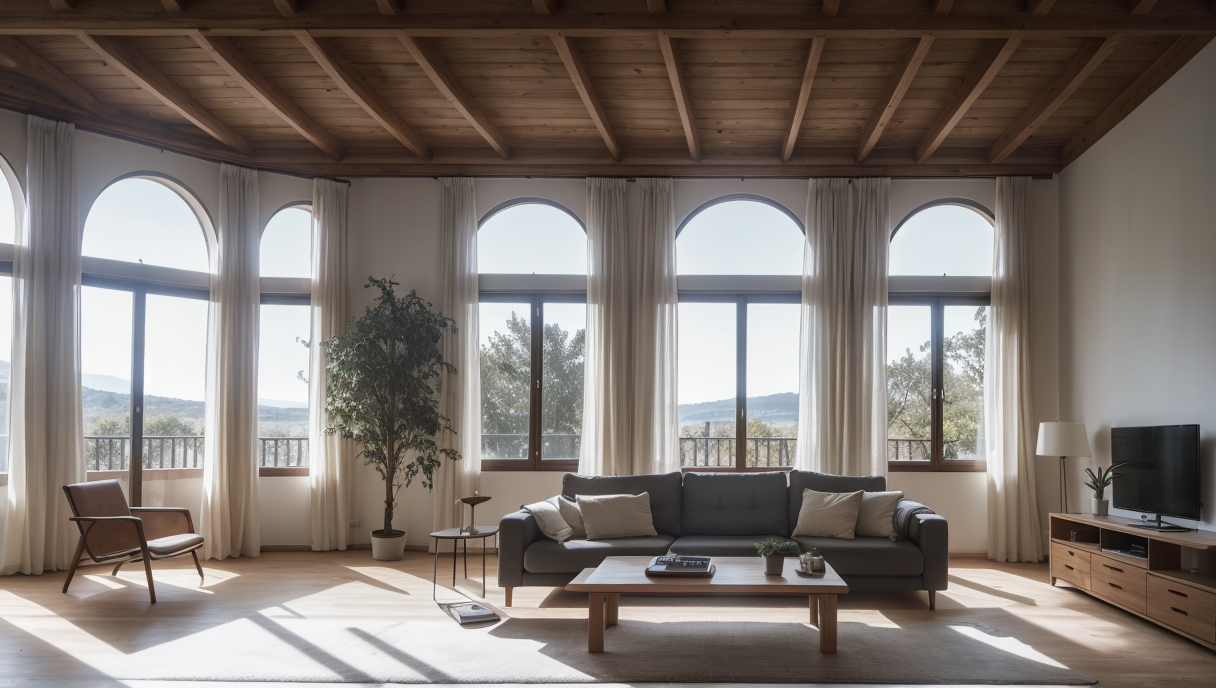 sala amplia con mobiliario moderno y grandes ventanas