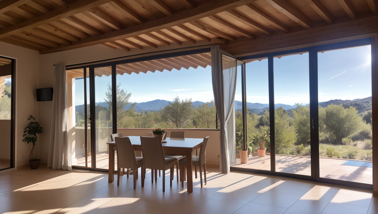 una casa con placas solares y ventanas modernas
