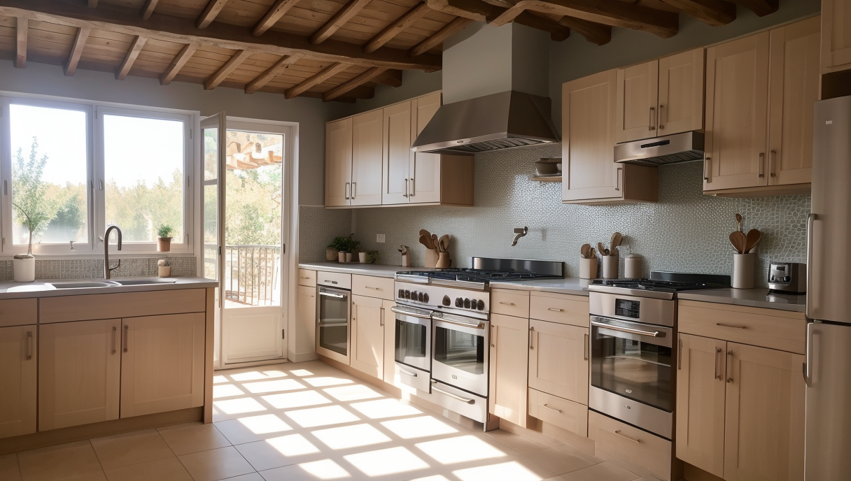 Cocina con iluminación inteligente y colores ambientales