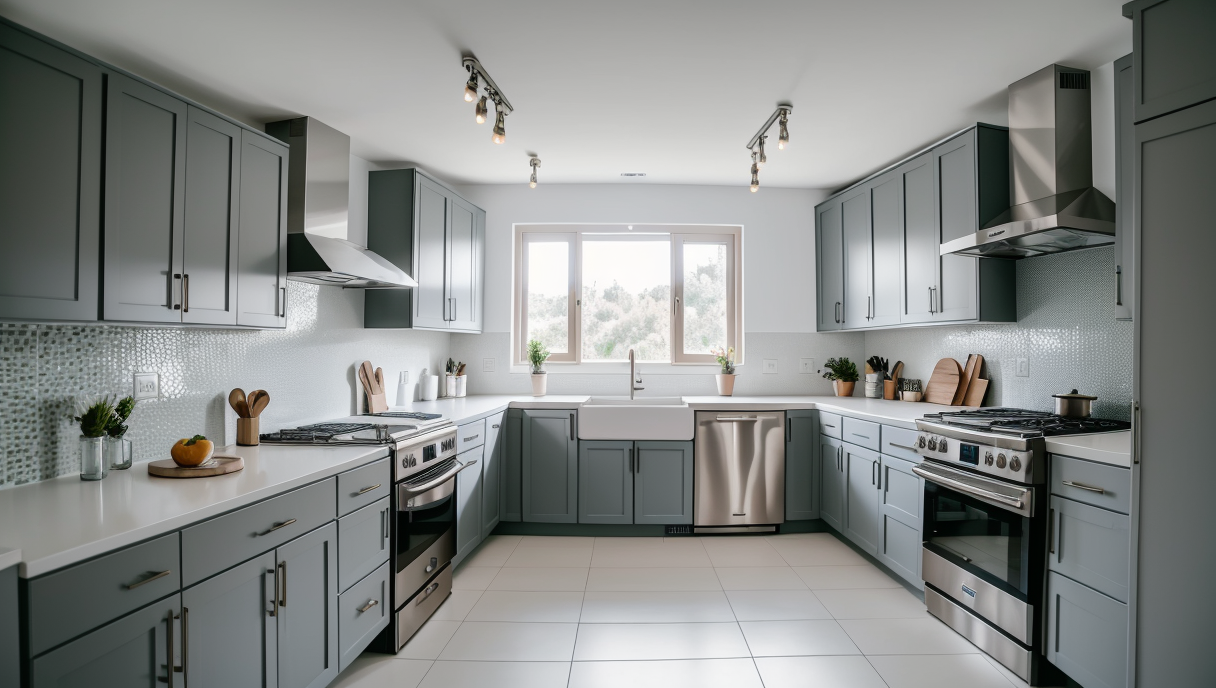 propietario en cocina renovada con electrodomésticos eficientes y paneles solares