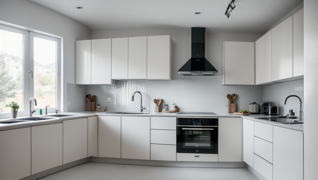Cocina renovada con electrodomésticos modernos y diseño elegante