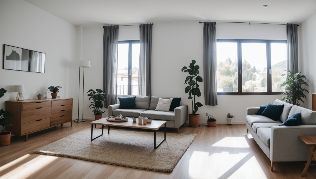 salón reformado con mobiliario y decoración moderna