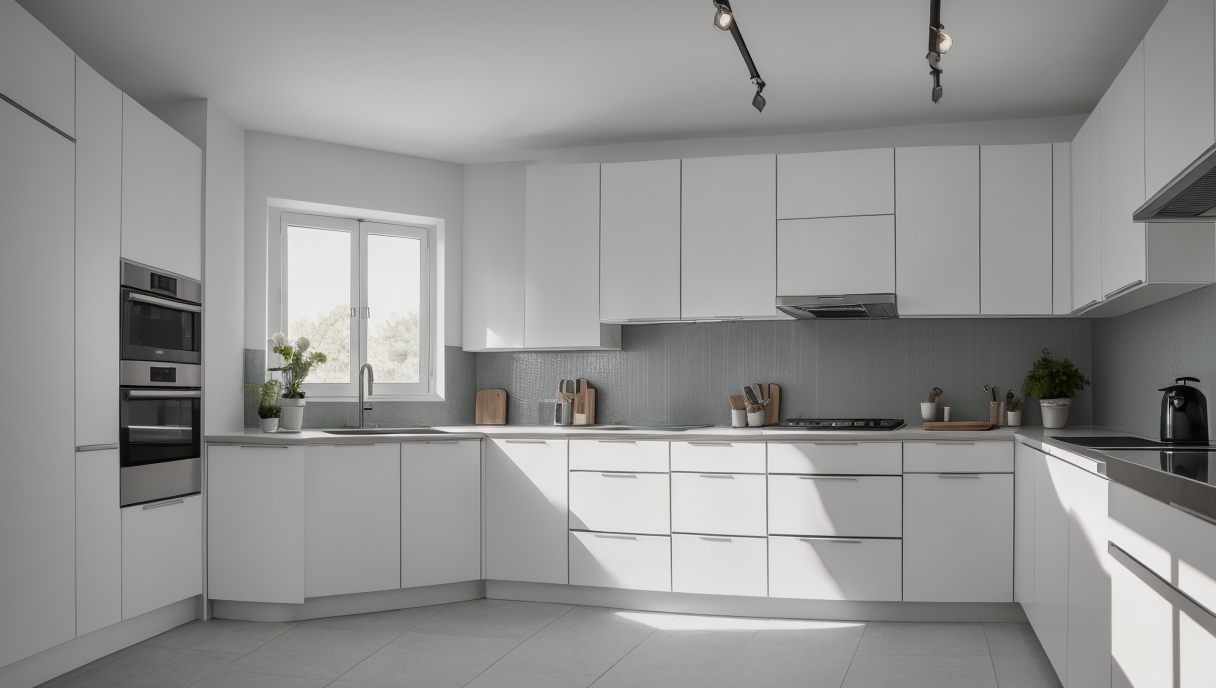 cocina reformada con electrodomésticos y armarios modernos