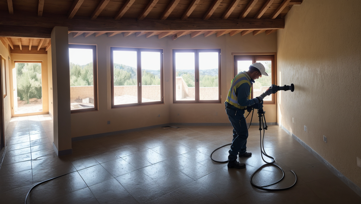 Trabajador profesional aplicando tratamiento antisalpicaduras