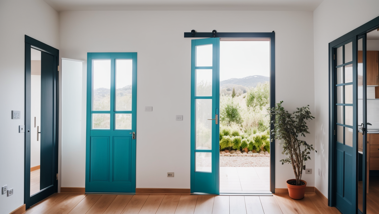 Puertas de colores vibrantes en una vivienda moderna