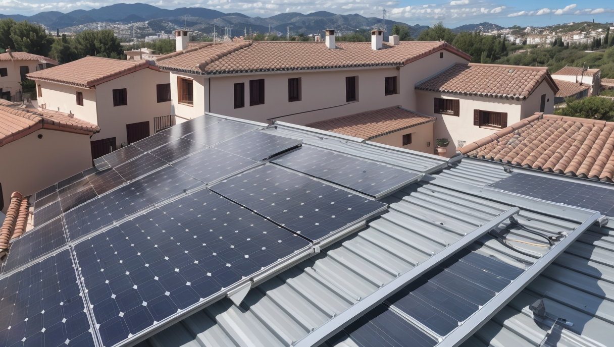 Instalación de placas solares en un techo residencial