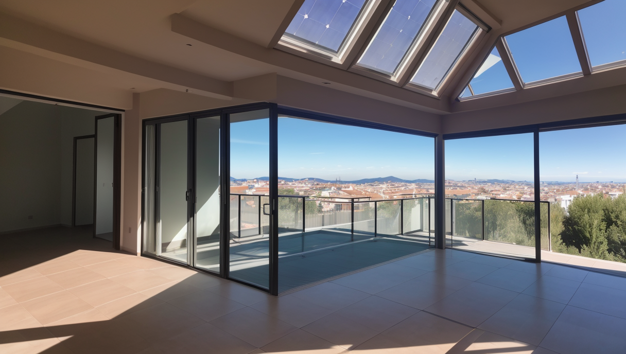 Instalación de placas solares en un techo moderno