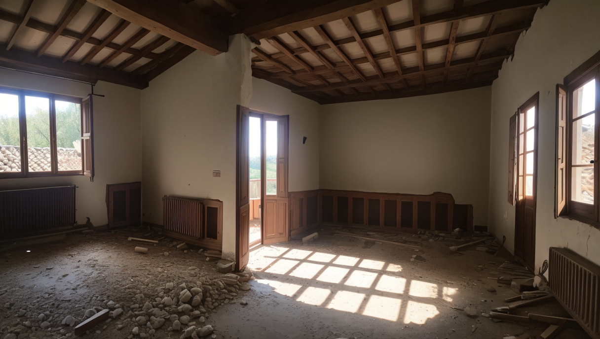 Imagen de una antigua casa siendo renovada con materiales y tecnología moderna