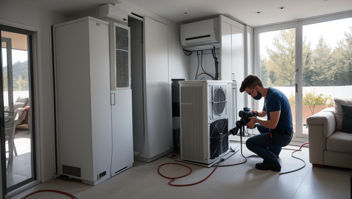 Técnico instalando aerotermia en casa
