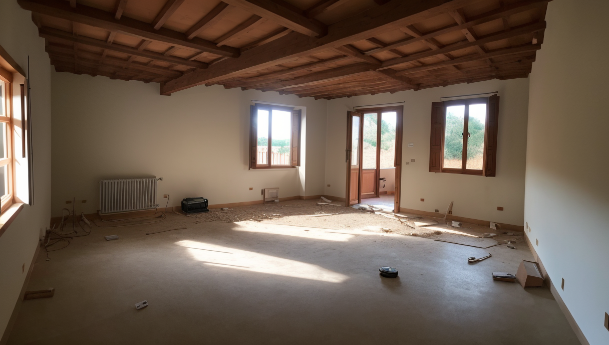 imagen de una casa en proceso de rehabilitación con instalación de aerotermia