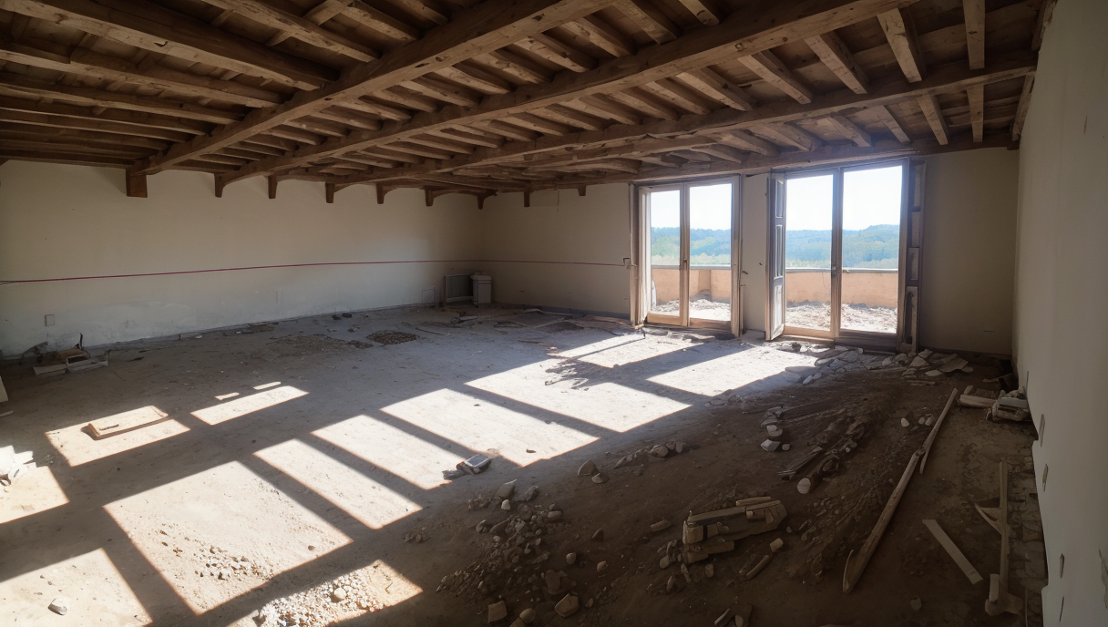 imagen de un sitio de construcción con drones volando mientras se realiza una renovación
