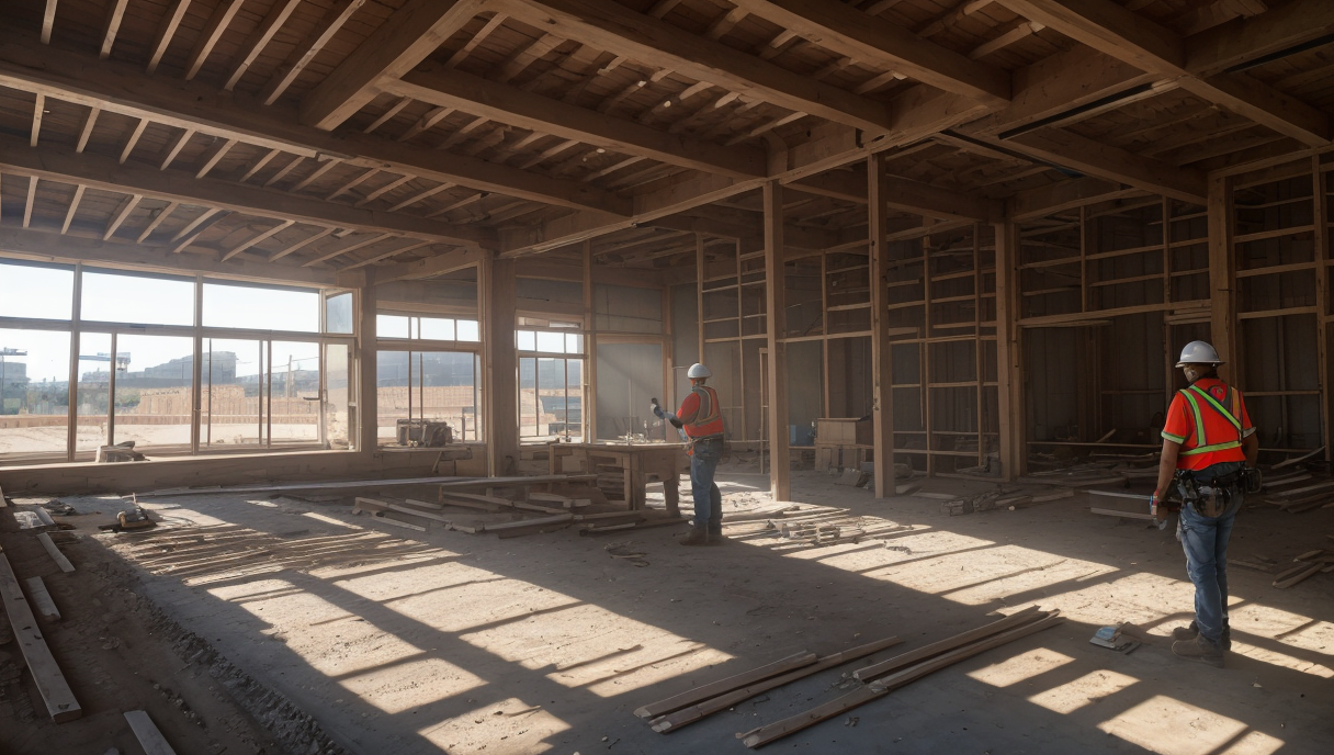 imagen de trabajadores usando tabletas y dispositivos inteligentes en un sitio de construcción
