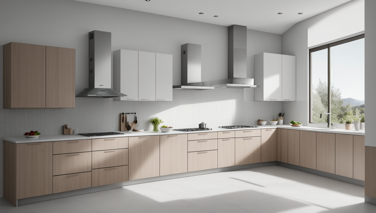 Cocina con diseño minimalista y materiales sostenibles