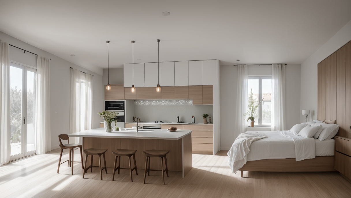 escena de renovación interior moderna con tecnología domótica