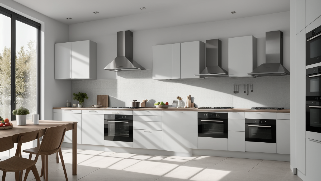 Cocina moderna con equipos de aerotermia eficientes