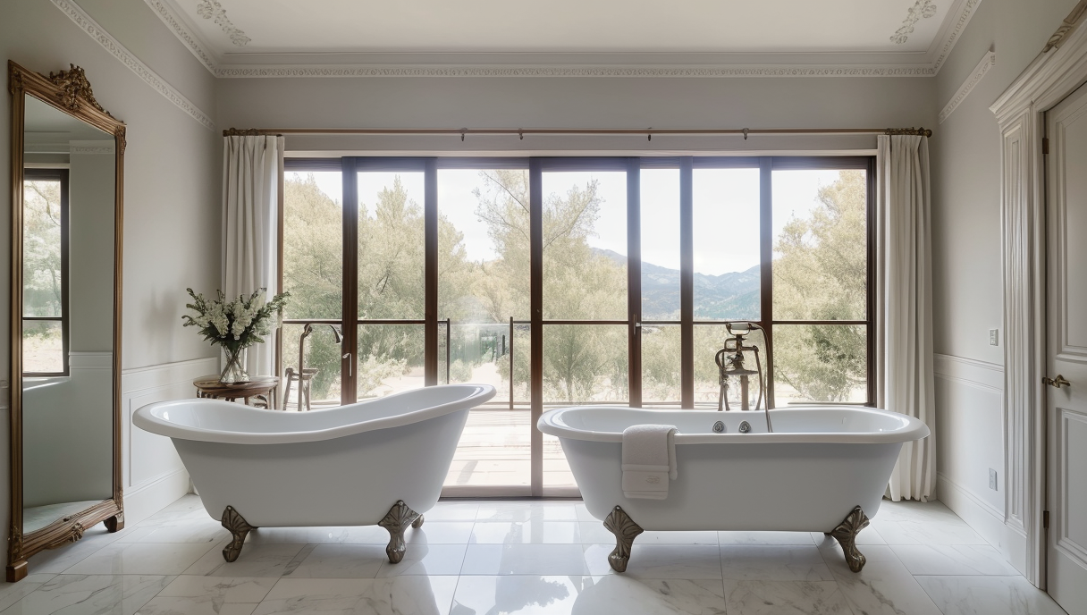 Banera exenta instalada en un baño elegante