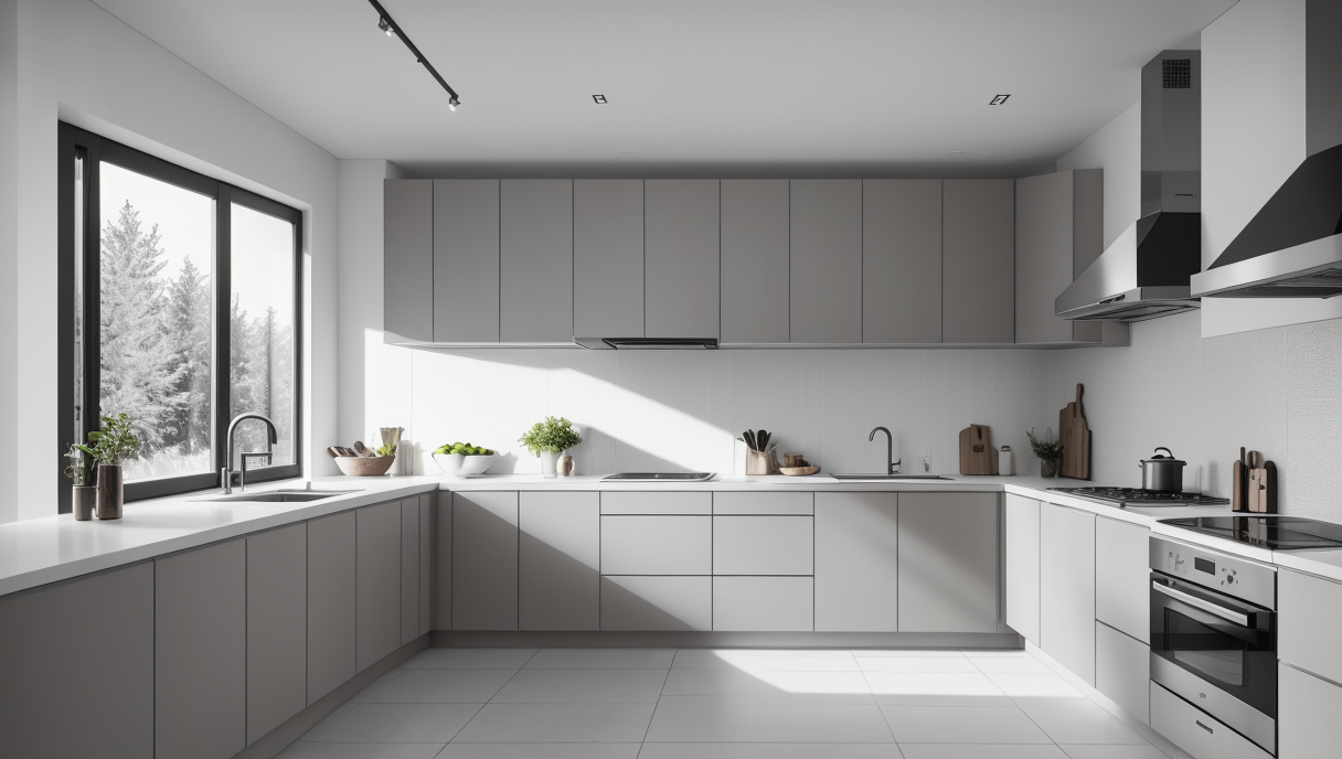 Una cocina moderna con un extractor de aire