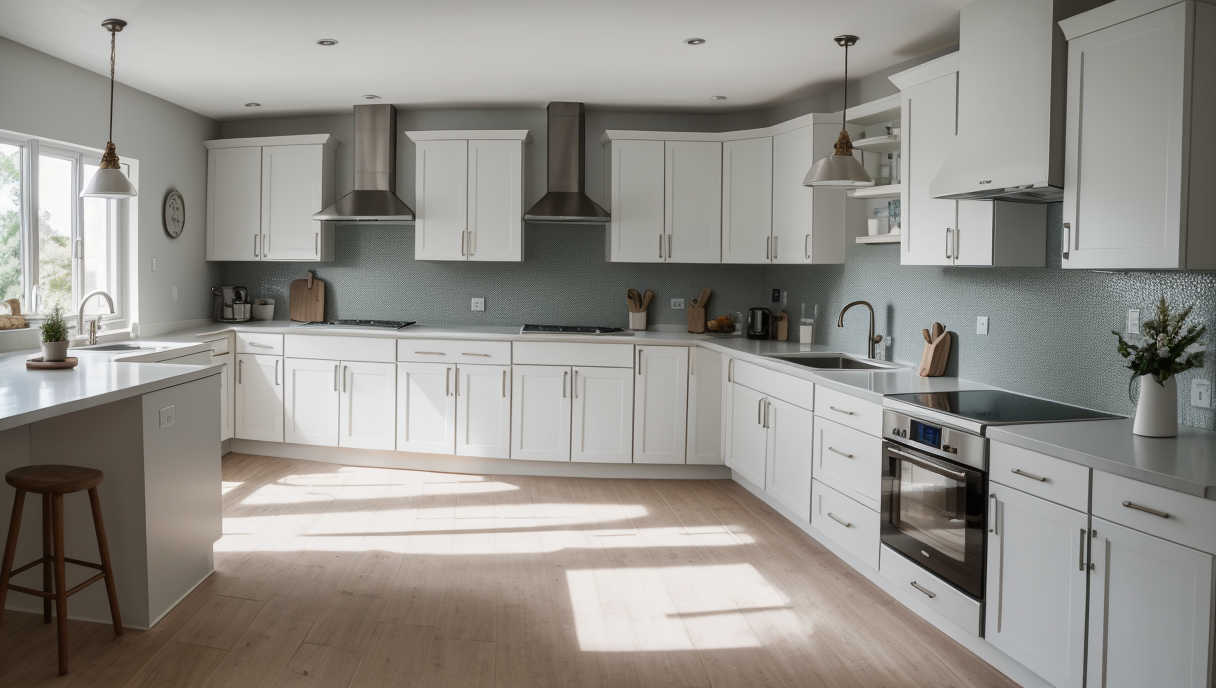 Imagen de una escena de renovación con nuevos electrodomésticos y muebles
