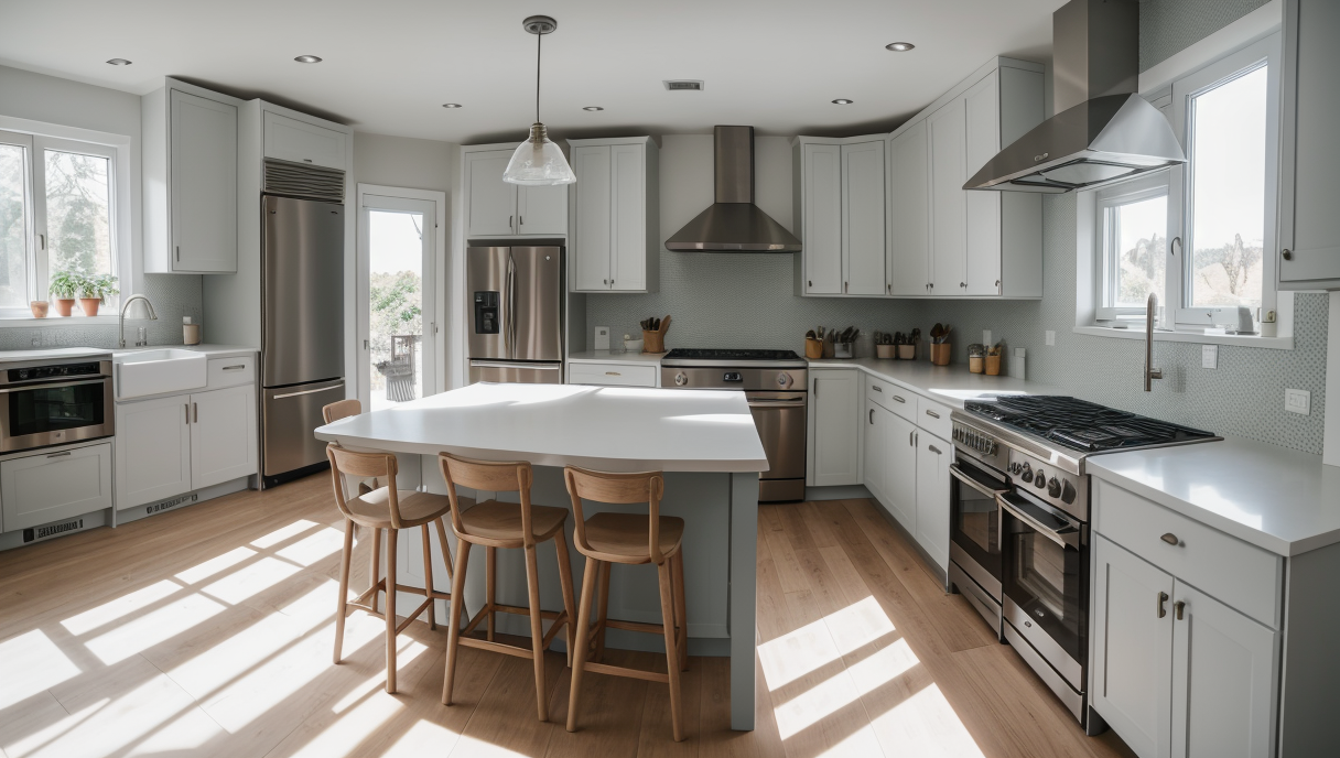 Escena de una cocina renovada con mediciones precisas