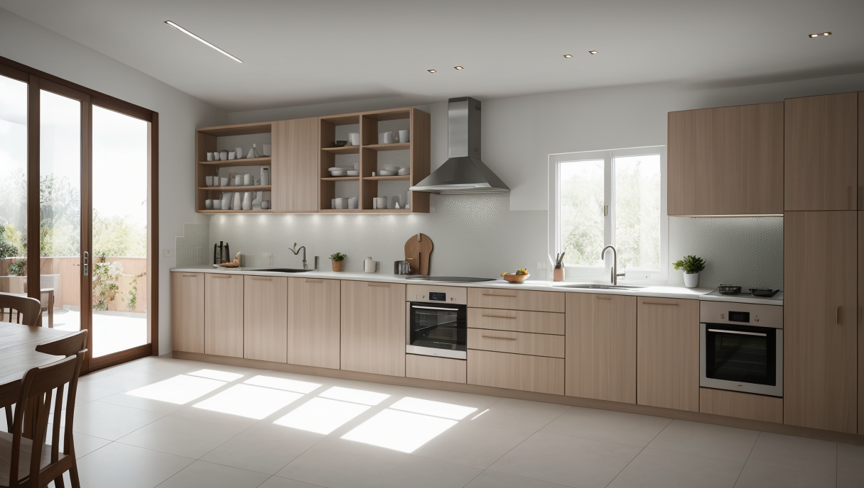 Cocina moderna con luces LED en encimera y fregadero