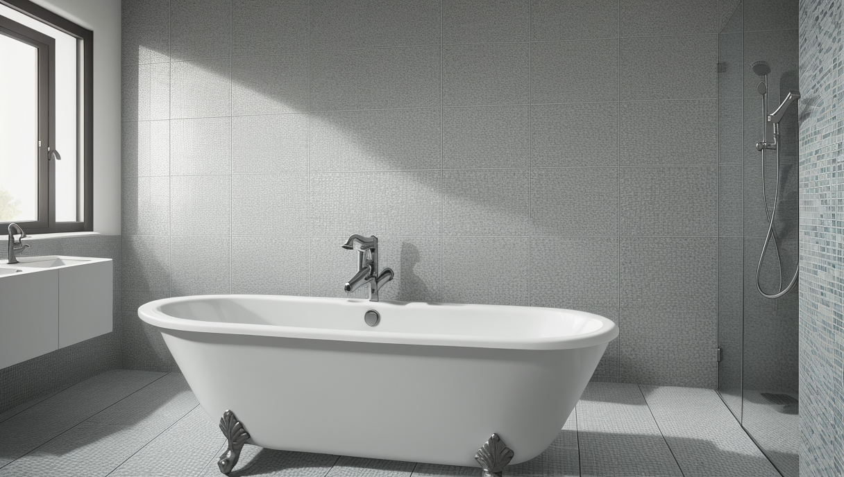 obreros colocando azulejos en una pared del baño