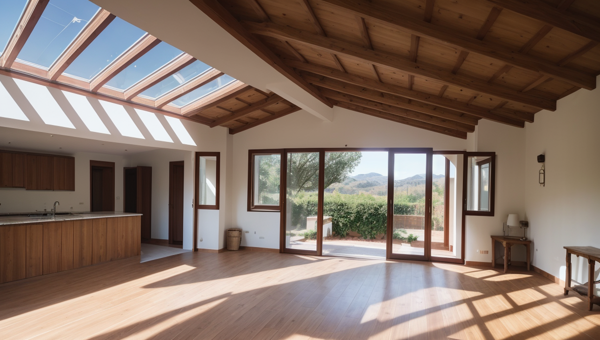 Casa reformada con paneles solares en el tejado