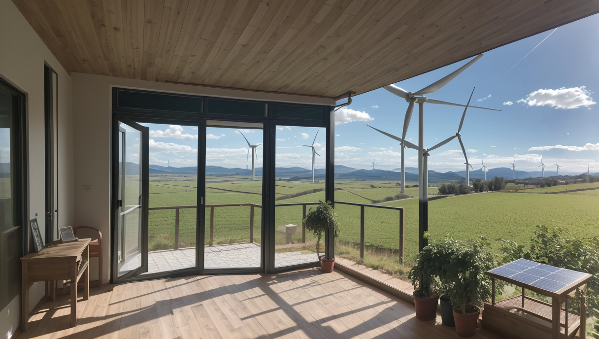 Sistema de energía verde con paneles solares y aerogeneradores