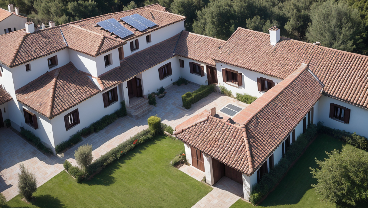 Vista aérea de una vivienda con placas solares instaladas