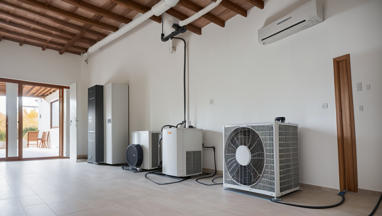 sistema de aerotermia completamente instalado en una casa